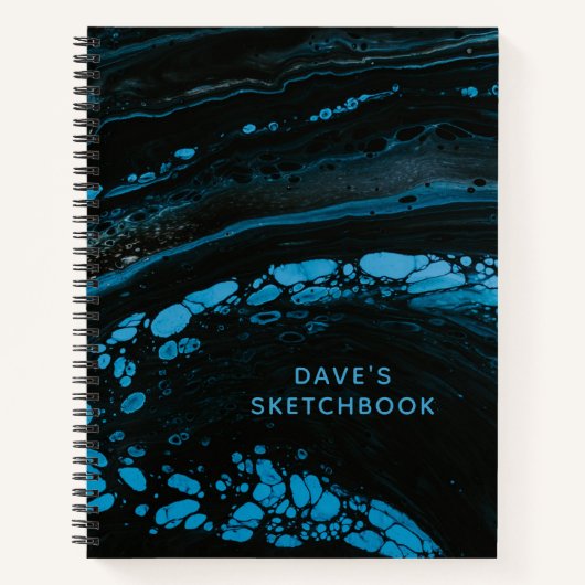 黒パーソナライズされた大理石スケッチブック ノートブック (正面)