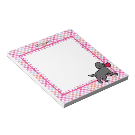 黒パーソナライズされた実験室の子犬と赤いハート ノートパッド (アングル)