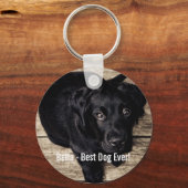 黒パーソナライズされた実験室の犬の写真と犬の名前 キーホルダー (正面)