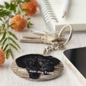 黒パーソナライズされた実験室の犬の写真と犬の名前 キーホルダー (側面)