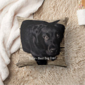 黒パーソナライズされた実験室の犬の写真と犬の名前 クッション (ブランケット)