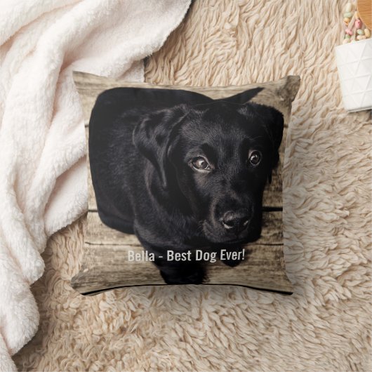 黒パーソナライズされた実験室の犬の写真と犬の名前 クッション (ブランケット)