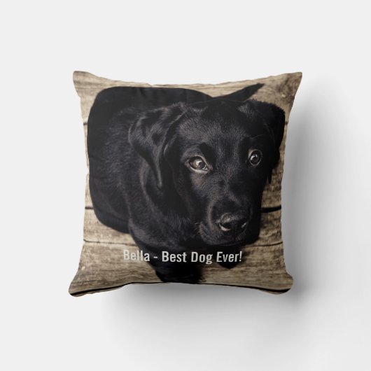 黒パーソナライズされた実験室の犬の写真と犬の名前 クッション (裏面)