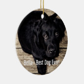 黒パーソナライズされた実験室の犬の写真と犬の名前 セラミックオーナメント (右)