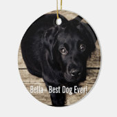 黒パーソナライズされた実験室の犬の写真と犬の名前 セラミックオーナメント (左)