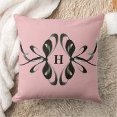 黒パーソナライズされた弓モノグラム付きピンク枕 クッション (ブランケット)