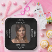 黒パーソナライズされた応援写真名スクリプト ペーパープレート (パーティー)