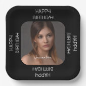 黒パーソナライズされた応援写真名スクリプト ペーパープレート (正面)