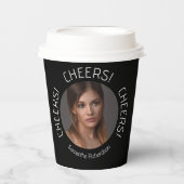 黒パーソナライズされた応援写真名スクリプト 紙コップ (正面)