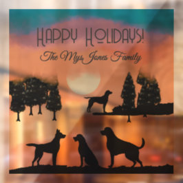 黒パーソナライズされた木のレトロ犬 ウィンドウサイン