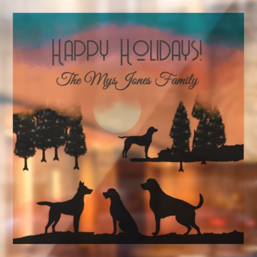 黒パーソナライズされた木のレトロ犬 ウィンドウサイン (シート2)