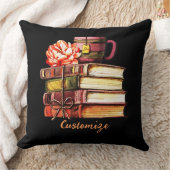 黒パーソナライズされた本とお茶 クッション (ブランケット)