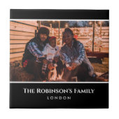 黒パーソナライズされた枠の文字付き写真 タイル (正面)