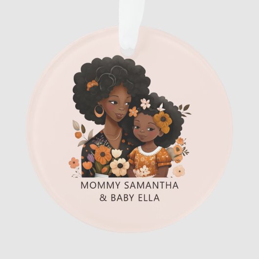 黒パーソナライズされた母と娘(13) オーナメント (正面)