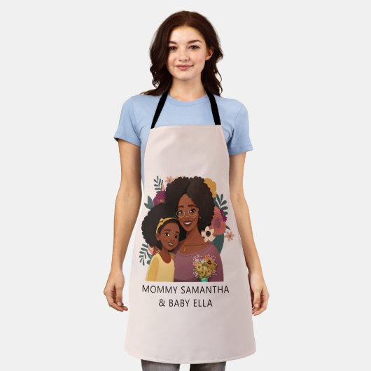 黒パーソナライズされた母と娘(14) エプロン (着用した状態)