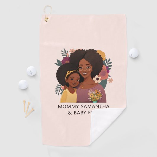 黒パーソナライズされた母と娘(14) ゴルフタオル (インサイチュ)