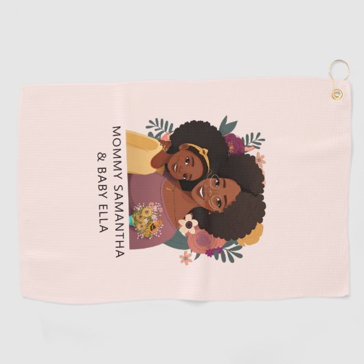 黒パーソナライズされた母と娘(14) ゴルフタオル (横)
