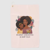 黒パーソナライズされた母と娘(14) ゴルフタオル (正面)