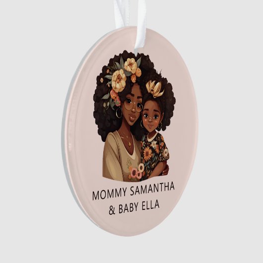黒パーソナライズされた母と娘(19) オーナメント (正面)