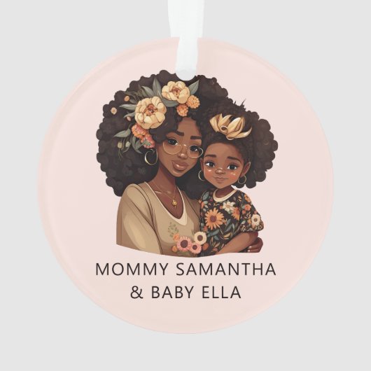 黒パーソナライズされた母と娘(19) オーナメント (裏面)