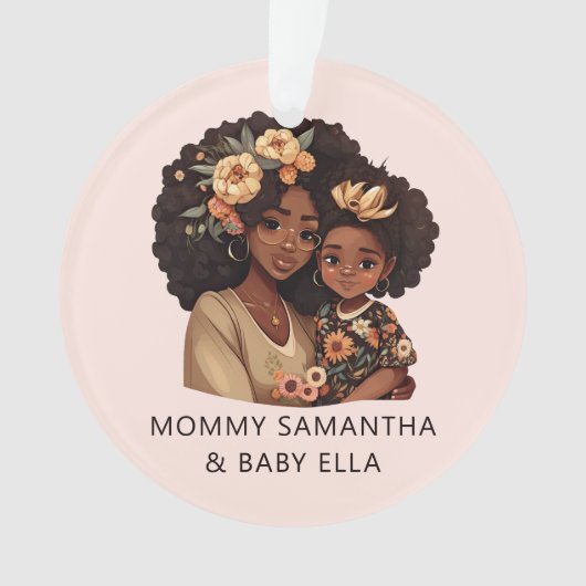 黒パーソナライズされた母と娘(19) オーナメント (正面)