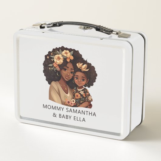 黒パーソナライズされた母と娘(19) メタルランチボックス (裏面)