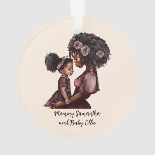 黒パーソナライズされた母と娘(1) オーナメント (裏面)