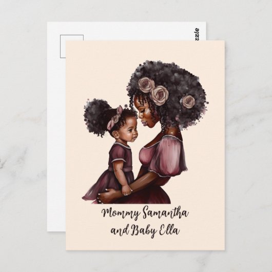 黒パーソナライズされた母と娘(1) ポストカード (正面/裏面)