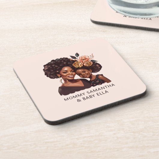 黒パーソナライズされた母と娘(20) コースター (左側)