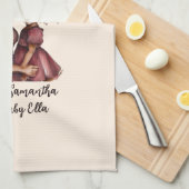 黒パーソナライズされた母と娘(2) キッチンタオル (四つ折り)