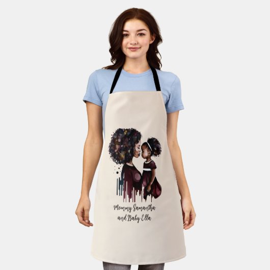 黒パーソナライズされた母と娘(4) エプロン (着用した状態)