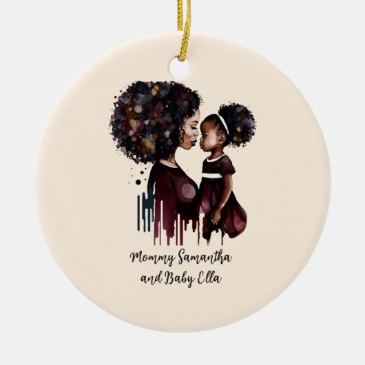黒パーソナライズされた母と娘(4) セラミックオーナメント (正面)
