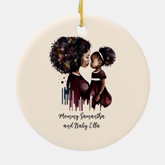 黒パーソナライズされた母と娘(4) セラミックオーナメント (裏面)