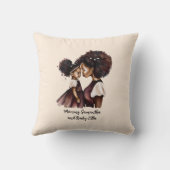 黒パーソナライズされた母と娘(5) クッション (裏面)