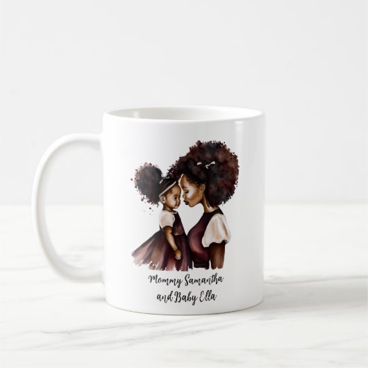 黒パーソナライズされた母と娘(5) コーヒーマグカップ (左)