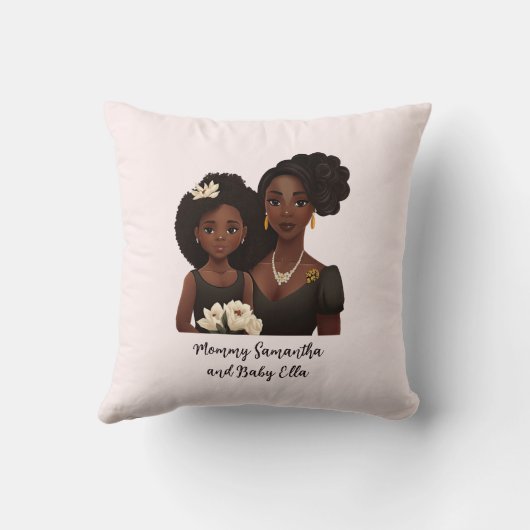 黒パーソナライズされた母と娘(6) クッション (裏面)