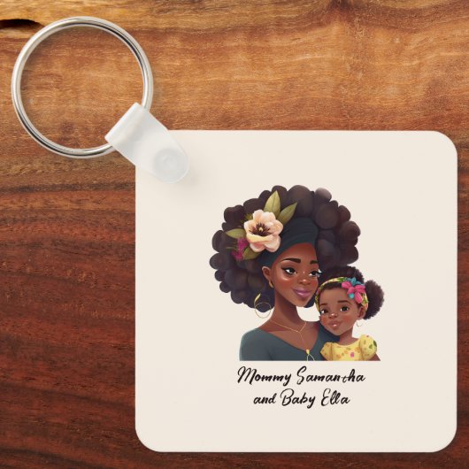 黒パーソナライズされた母と娘(8) キーホルダー (正面)