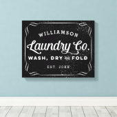 黒パーソナライズされた洗濯コウォッシュドライ折り目記号 キャンバスプリント (インサイチュ (ウッドフロア))