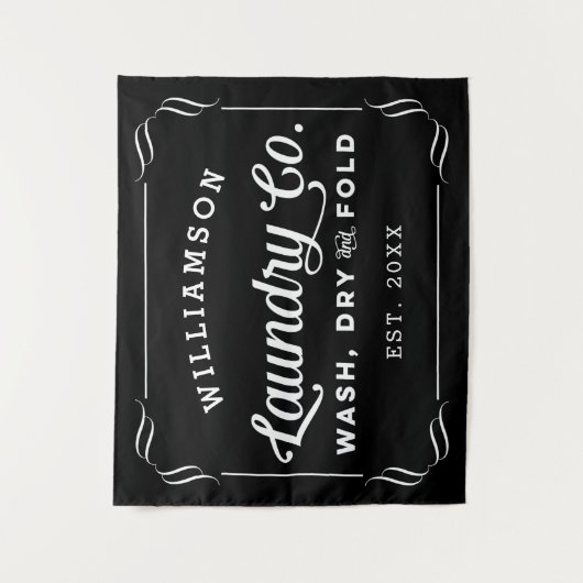 黒パーソナライズされた洗濯ドライフォールド タペストリー (正面)