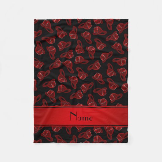 黒パーソナライズされた火ヘルメット フリースブランケット (正面)