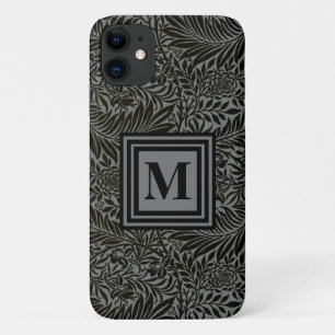 黒パーソナライズされた灰色の植物単図 iPhone 11 ケース