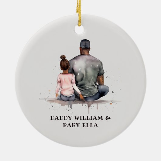 黒パーソナライズされた父と娘(5) セラミックオーナメント (裏面)