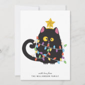 黒パーソナライズされた猫おもしろいメリークリスマスカード シーズンカード (正面)