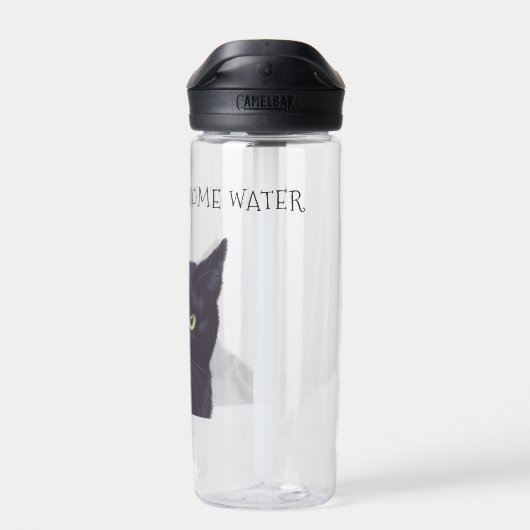 黒パーソナライズされた猫の名前ポーソウルウォーターボトル ウォーターボトル (背面)