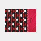 黒パーソナライズされた猫の赤いハートをストライプ呼ぶ フリースブランケット (正面(横))