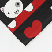 黒パーソナライズされた猫の赤いハートをストライプ呼ぶ フリースブランケット (角)