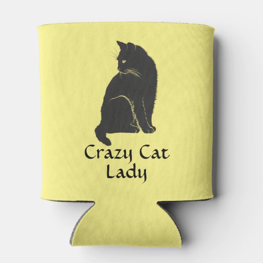 黒パーソナライズされた猫キャッ熱狂するトレディーイエロー 缶クーラー (裏面)