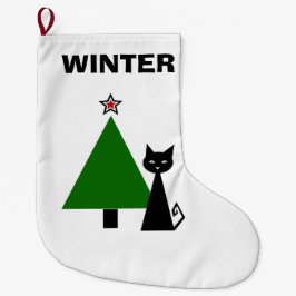 黒パーソナライズされた猫 ラージクリスマスストッキング