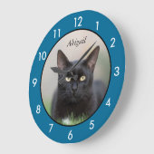 黒パーソナライズされた猫 ラージ壁時計 (傾斜)