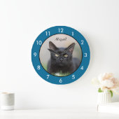 黒パーソナライズされた猫 ラージ壁時計 (ホーム)
